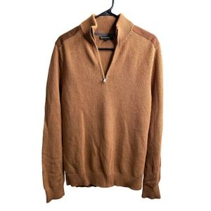 Banana Republic Mens Half Zip Sweater Brown Waffle Knit Mock Neck M